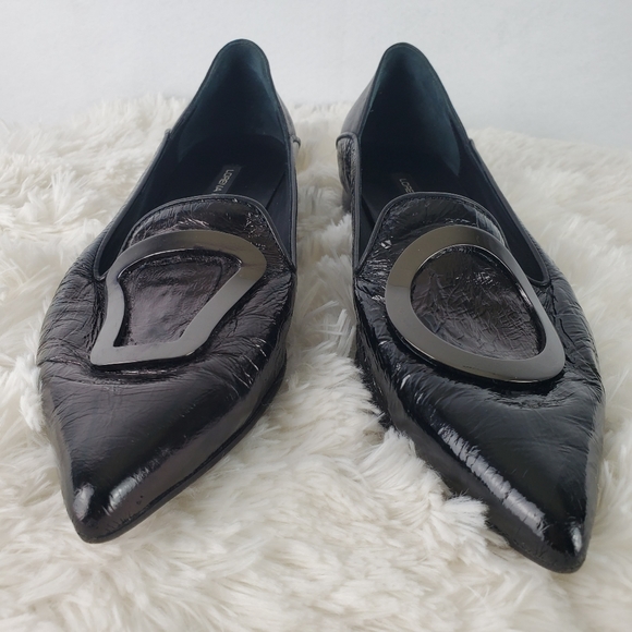 LORENA PAGGI 1203 Black Patent Leather Duo Shape Buckled Loafers Women's Size 40 - Picture 4 of 10